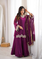 Anika Premium Silk Embroidery & Mirror Work Top with Palazzo & Dupatta