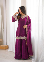 Anika Premium Silk Embroidery & Mirror Work Top with Palazzo & Dupatta