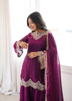 Anika Premium Silk Embroidery & Mirror Work Top with Palazzo & Dupatta