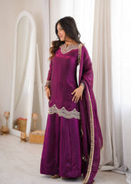 Anika Premium Silk Embroidery & Mirror Work Top with Palazzo & Dupatta