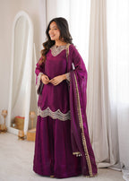 Anika Premium Silk Embroidery & Mirror Work Top with Palazzo & Dupatta
