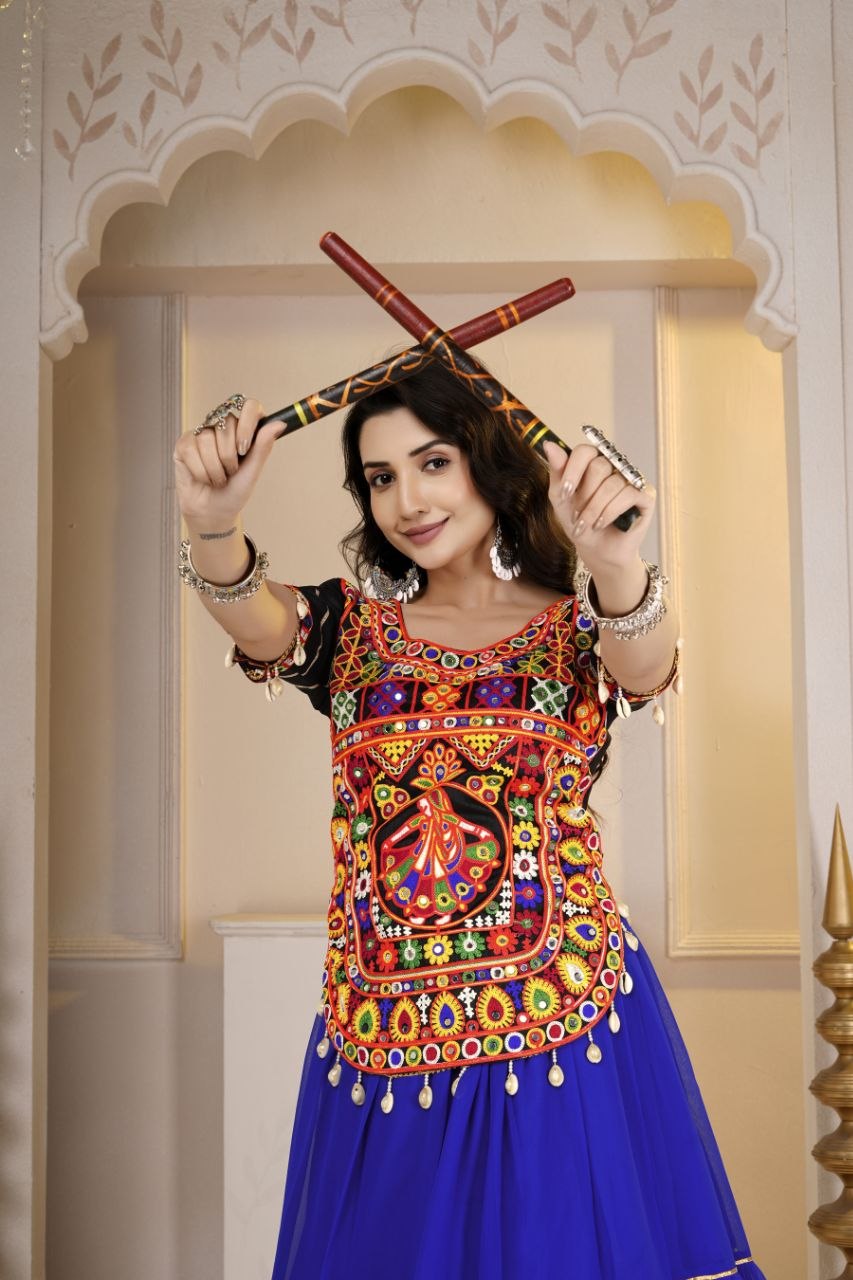 Aadhya Cotton Gamthi Mirror Work Choli with Gotta Patti Lehenga