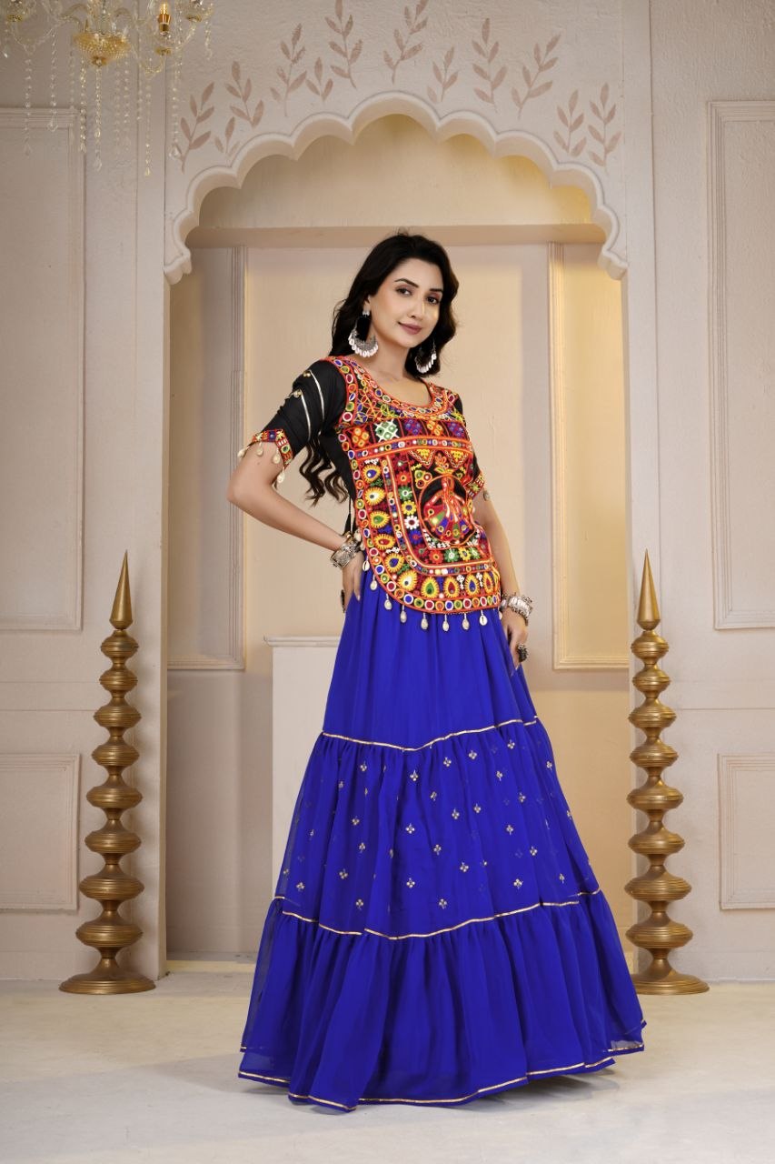 Aadhya Cotton Gamthi Mirror Work Choli with Gotta Patti Lehenga