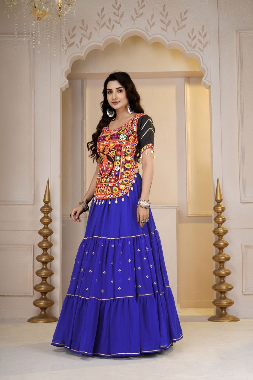 Aadhya Cotton Gamthi Mirror Work Choli with Gotta Patti Lehenga
