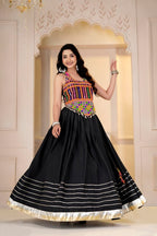 Siddhi Cotton Gamthi Mirror Work Choli with Crepe Lehenga & Jacket