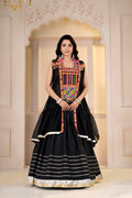 Siddhi Cotton Gamthi Mirror Work Choli with Crepe Lehenga & Jacket