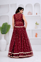 Gauri Georgette Lehenga with Sleeveless Choli & Mirror Work Jacket