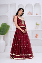 Gauri Georgette Lehenga with Sleeveless Choli & Mirror Work Jacket
