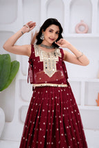 Gauri Georgette Lehenga with Sleeveless Choli & Mirror Work Jacket