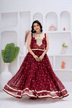 Gauri Georgette Lehenga with Sleeveless Choli & Mirror Work Jacket
