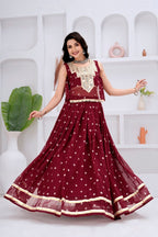 Gauri Georgette Lehenga with Sleeveless Choli & Mirror Work Jacket