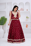 Gauri Georgette Lehenga with Sleeveless Choli & Mirror Work Jacket