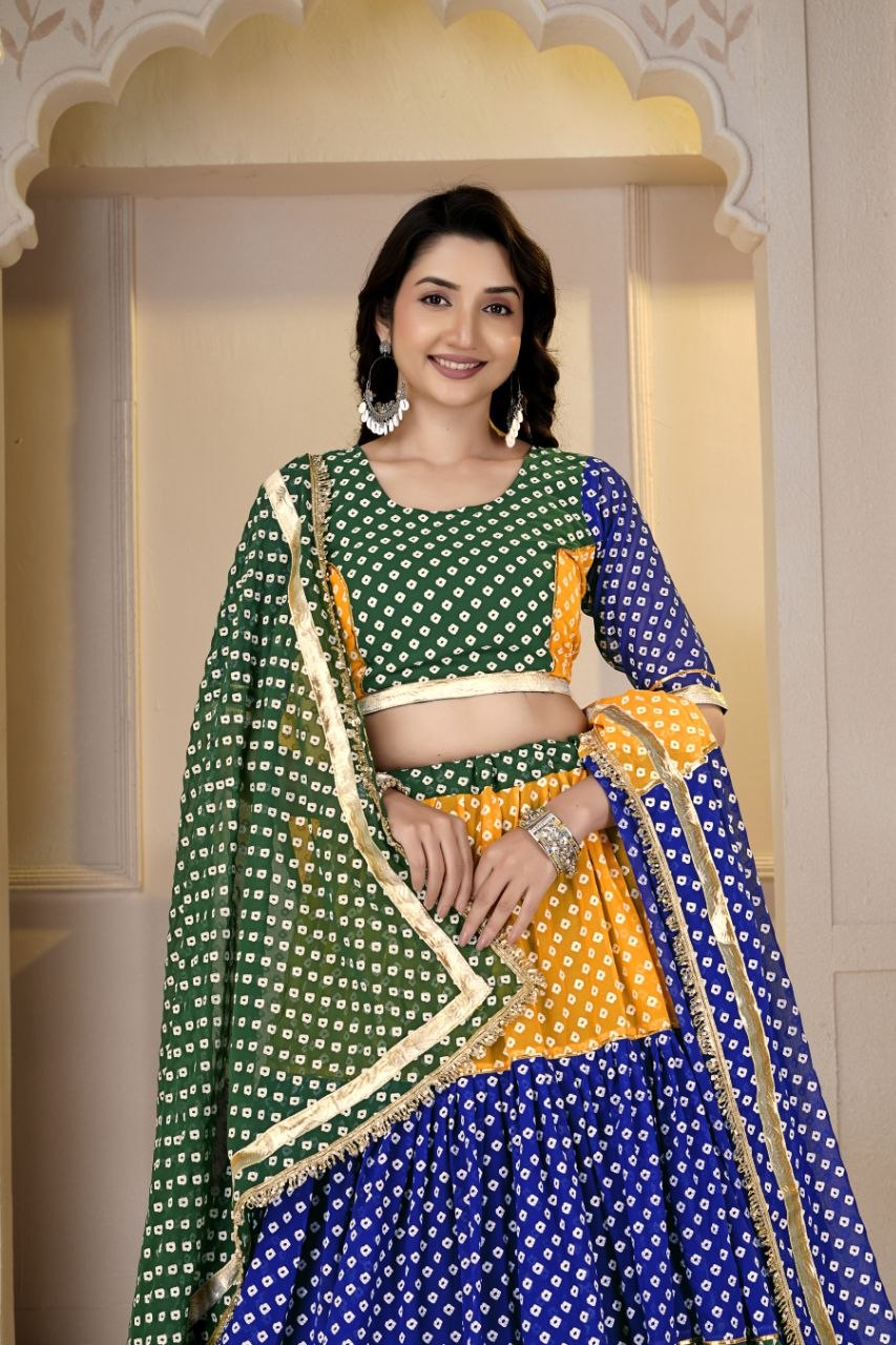 Vaishnavi Pure Georgette Bandhani Print Lehenga Choli with Dupatta