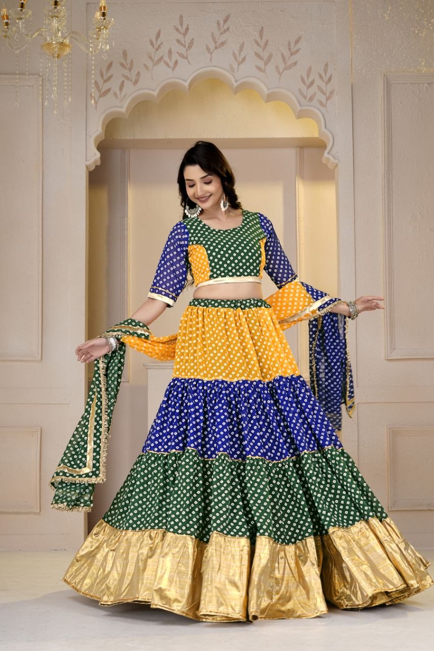 Vaishnavi Pure Georgette Bandhani Print Lehenga Choli with Dupatta