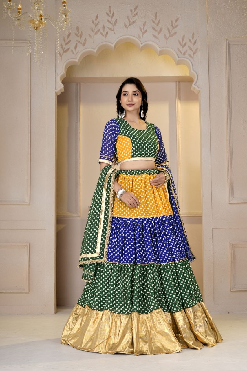 Vaishnavi Pure Georgette Bandhani Print Lehenga Choli with Dupatta