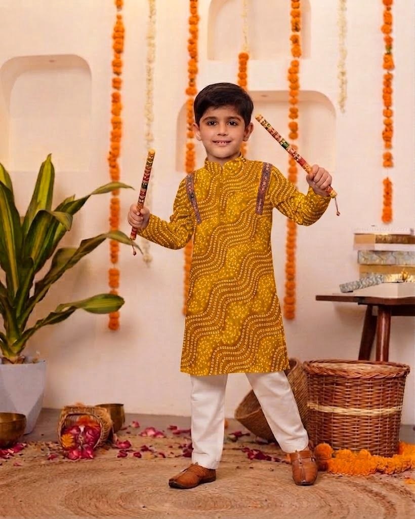 Navratri Special Bandhani Brother-Sister Matching Kurta Pyjama Set & Lehenga Choli Set