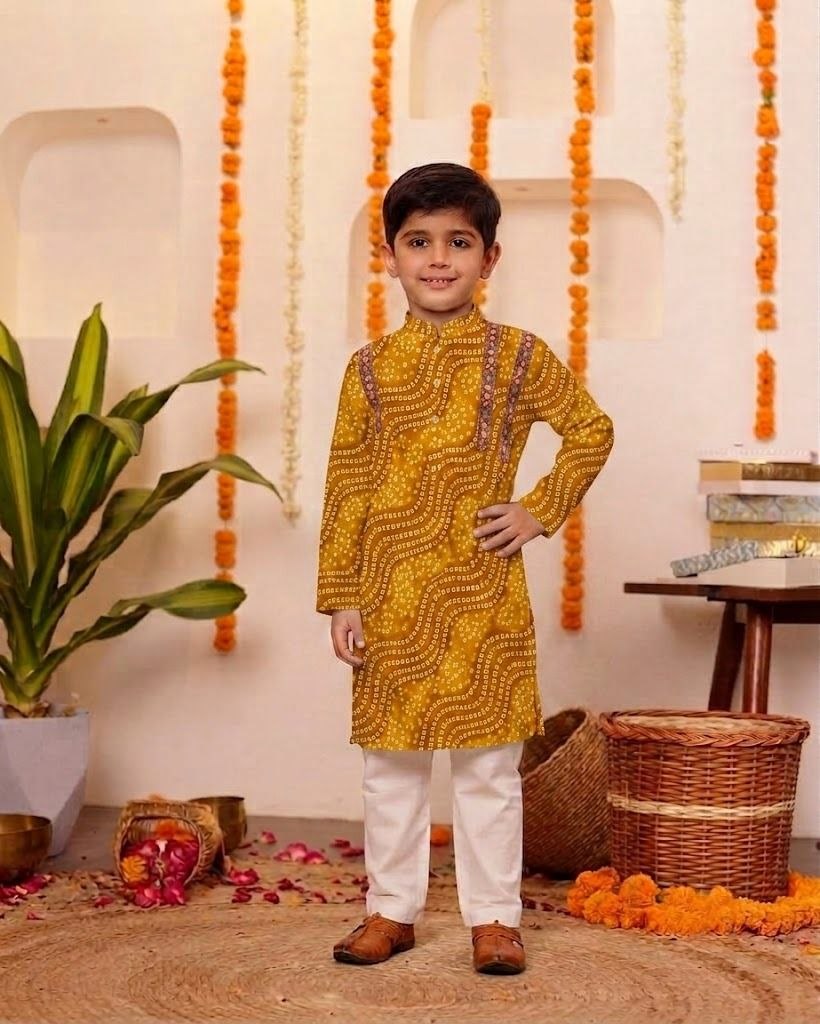 Navratri Special Bandhani Brother-Sister Matching Kurta Pyjama Set & Lehenga Choli Set