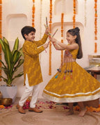 Navratri Special Bandhani Brother-Sister Matching Kurta Pyjama Set & Lehenga Choli Set