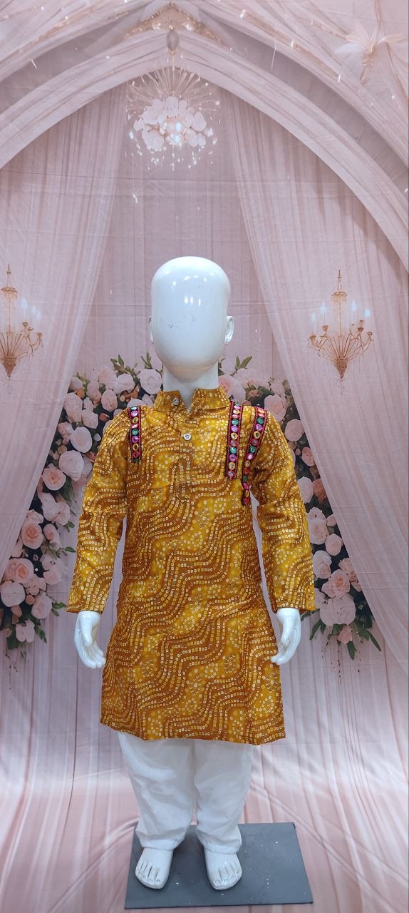 Navratri Special Bandhani Brother-Sister Matching Kurta Pyjama Set & Lehenga Choli Set