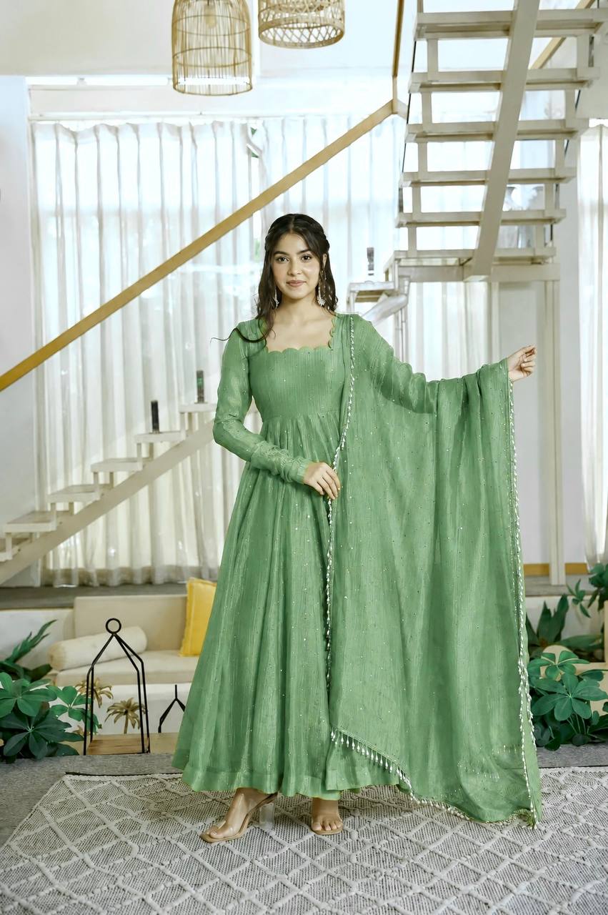 Gorgeous Salsa Silk Foil Work Anarkali Set