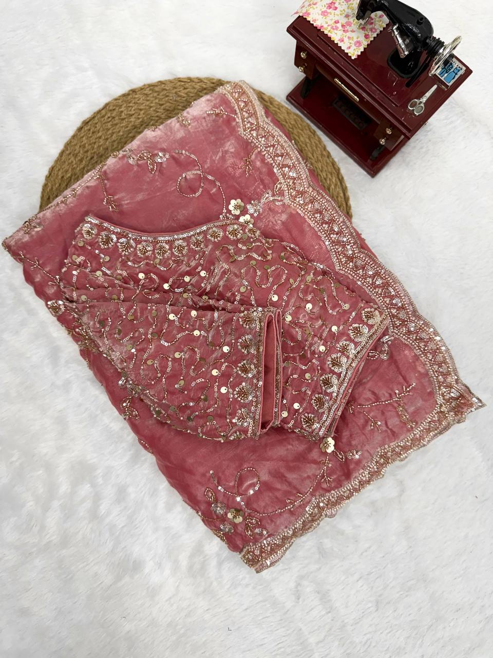 Designer Silk Heavy Beads & Sequins Work Saree