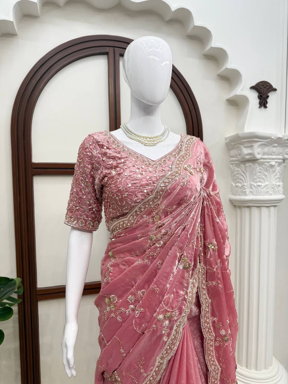 Designer Silk Heavy Beads & Sequins Work Saree