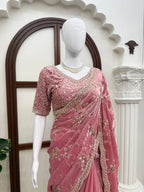 Designer Silk Heavy Beads & Sequins Work Saree
