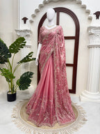 Designer Silk Heavy Beads & Sequins Work Saree