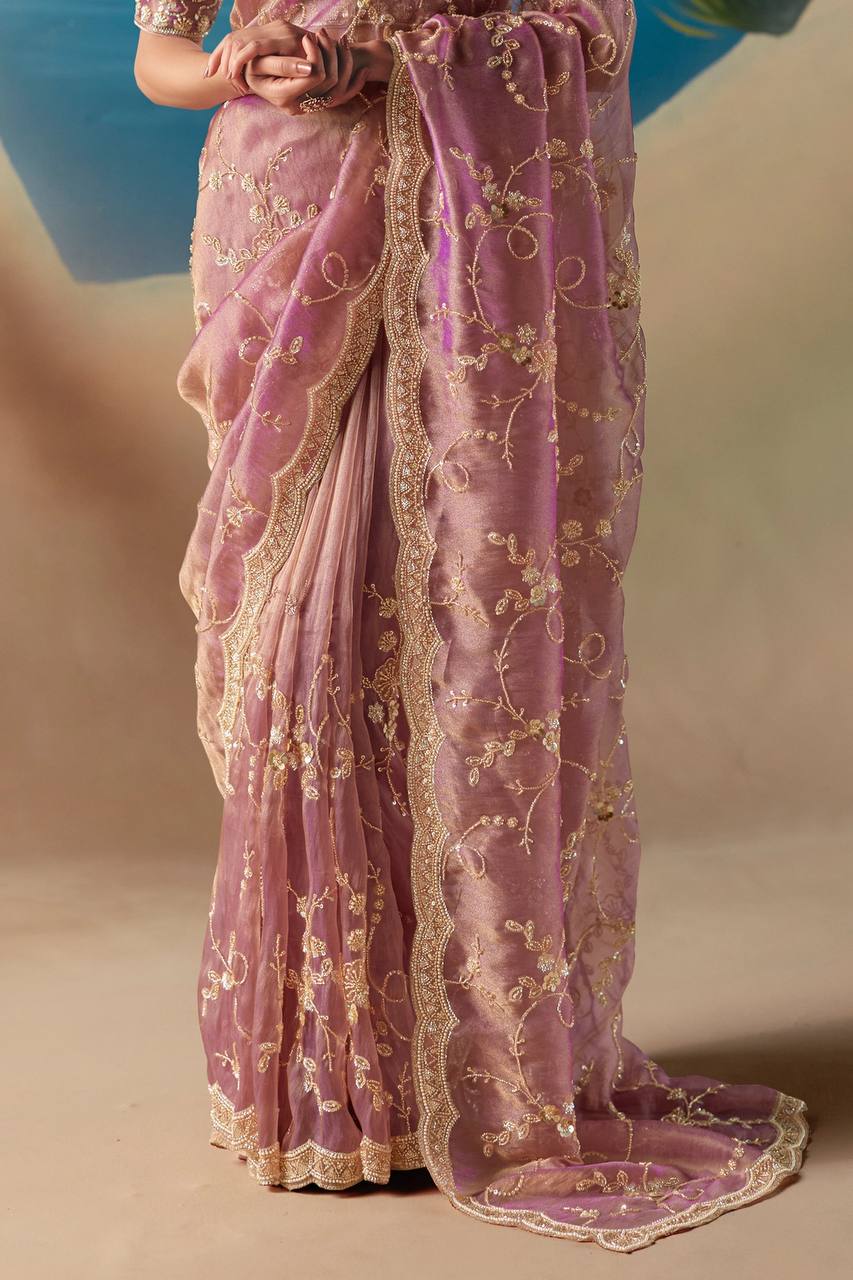 Designer Silk Heavy Beads & Sequins Work Saree