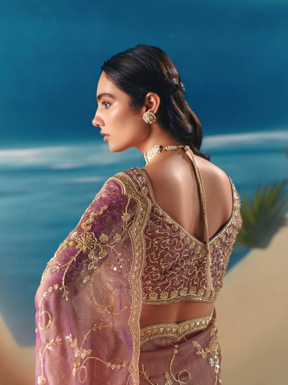 Designer Silk Heavy Beads & Sequins Work Saree