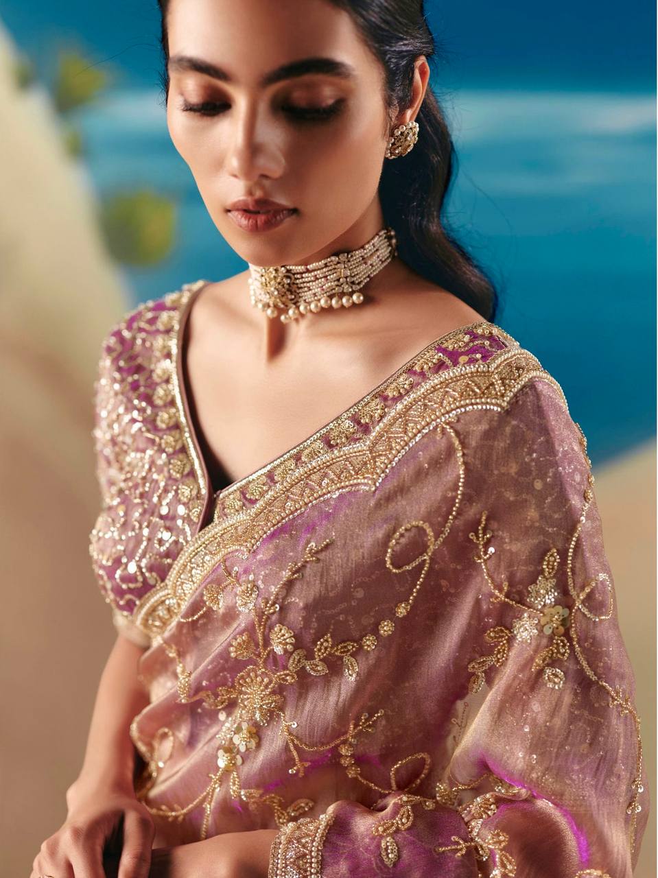 Designer Silk Heavy Beads & Sequins Work Saree