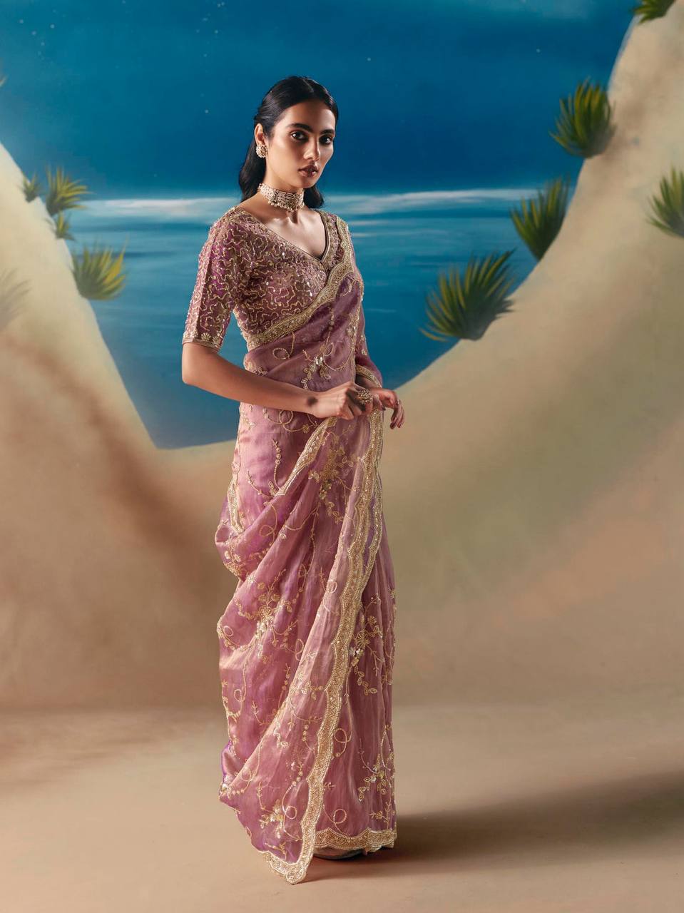 Designer Silk Heavy Beads & Sequins Work Saree