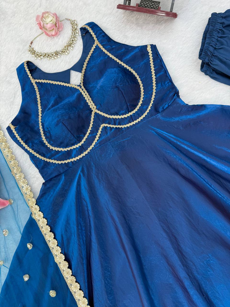 Shanaya Silk Heavy Lace Gown with Cotton Pant & Net Dupatta