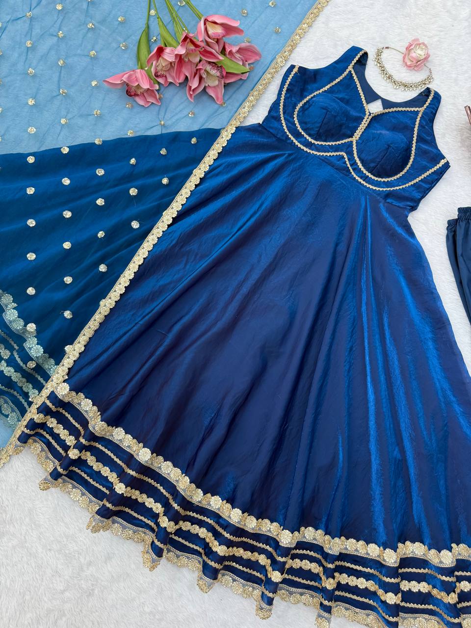 Shanaya Silk Heavy Lace Gown with Cotton Pant & Net Dupatta