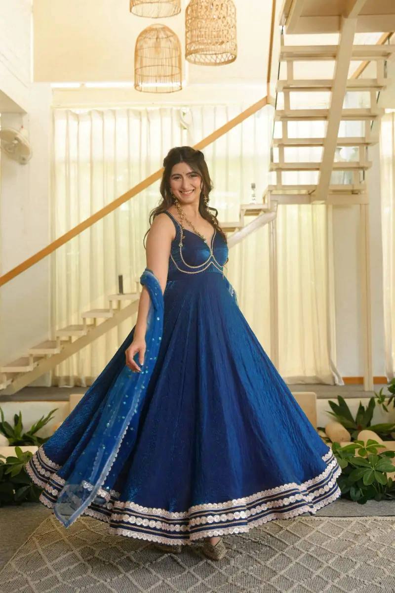 Shanaya Silk Heavy Lace Gown with Cotton Pant & Net Dupatta