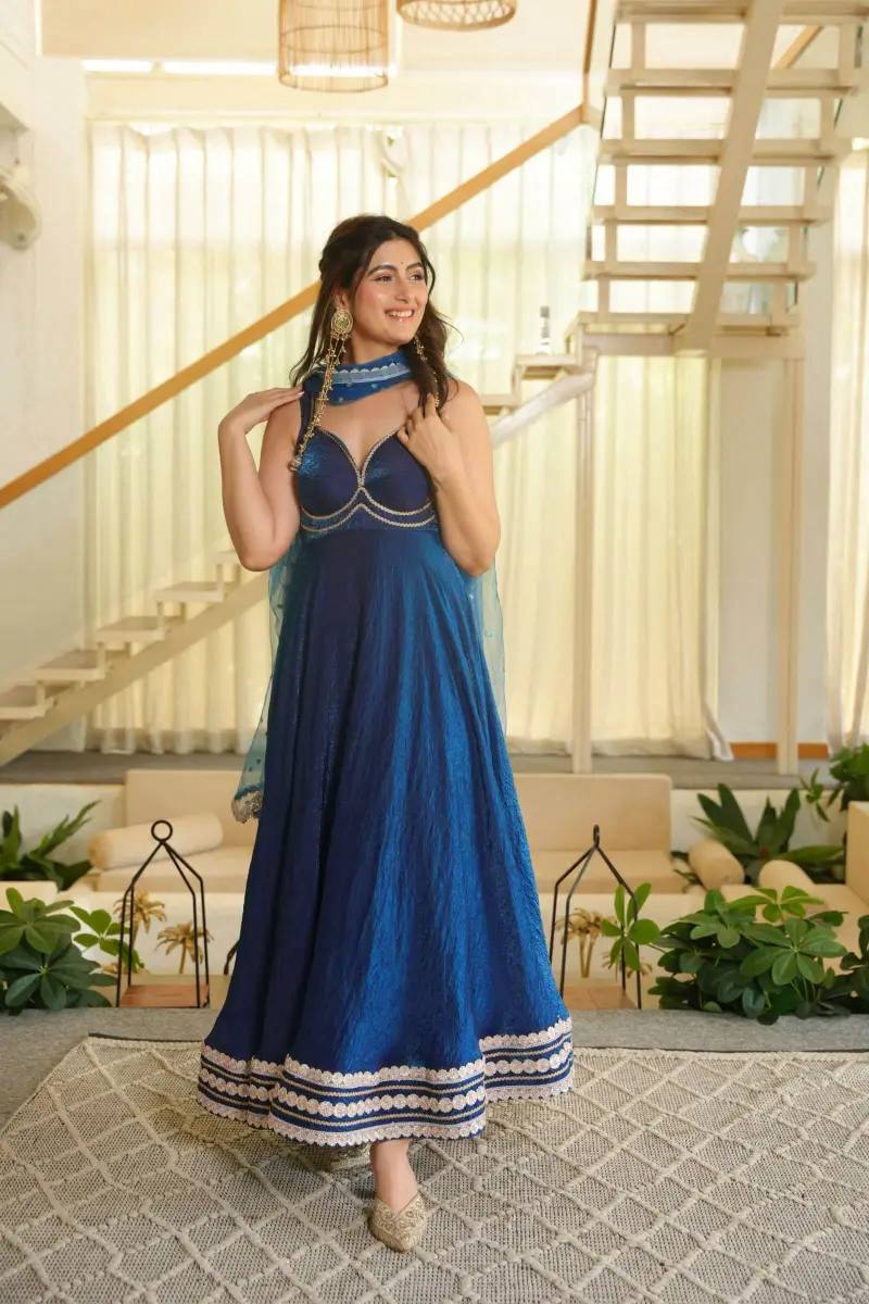 Shanaya Silk Heavy Lace Gown with Cotton Pant & Net Dupatta