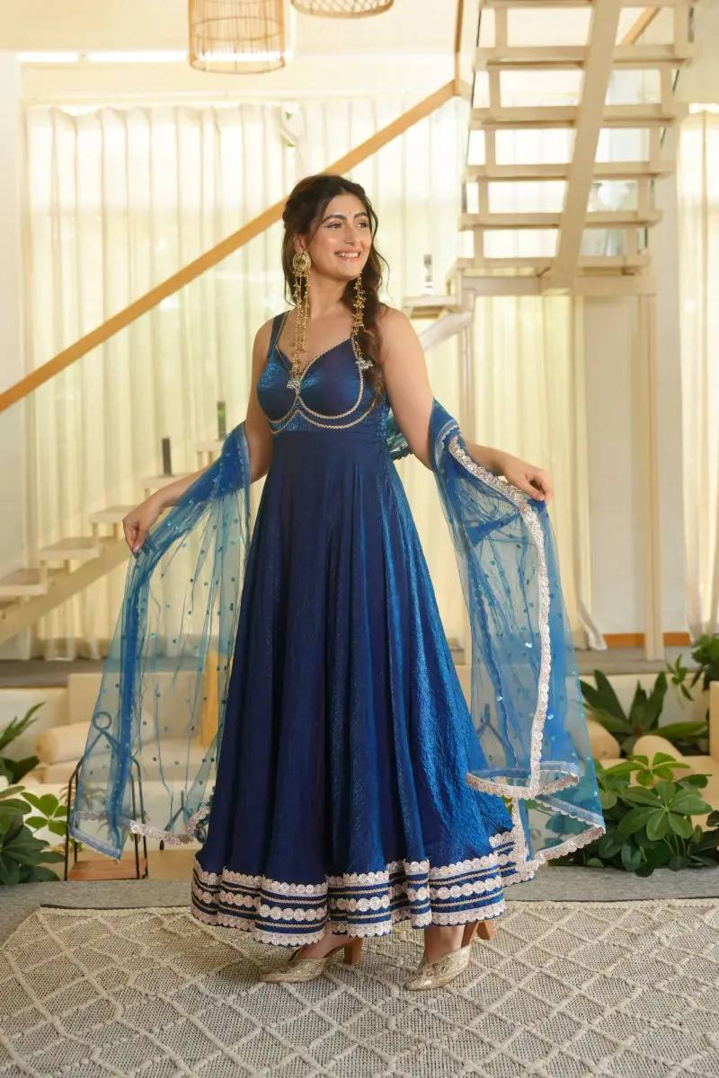 Shanaya Silk Heavy Lace Gown with Cotton Pant & Net Dupatta