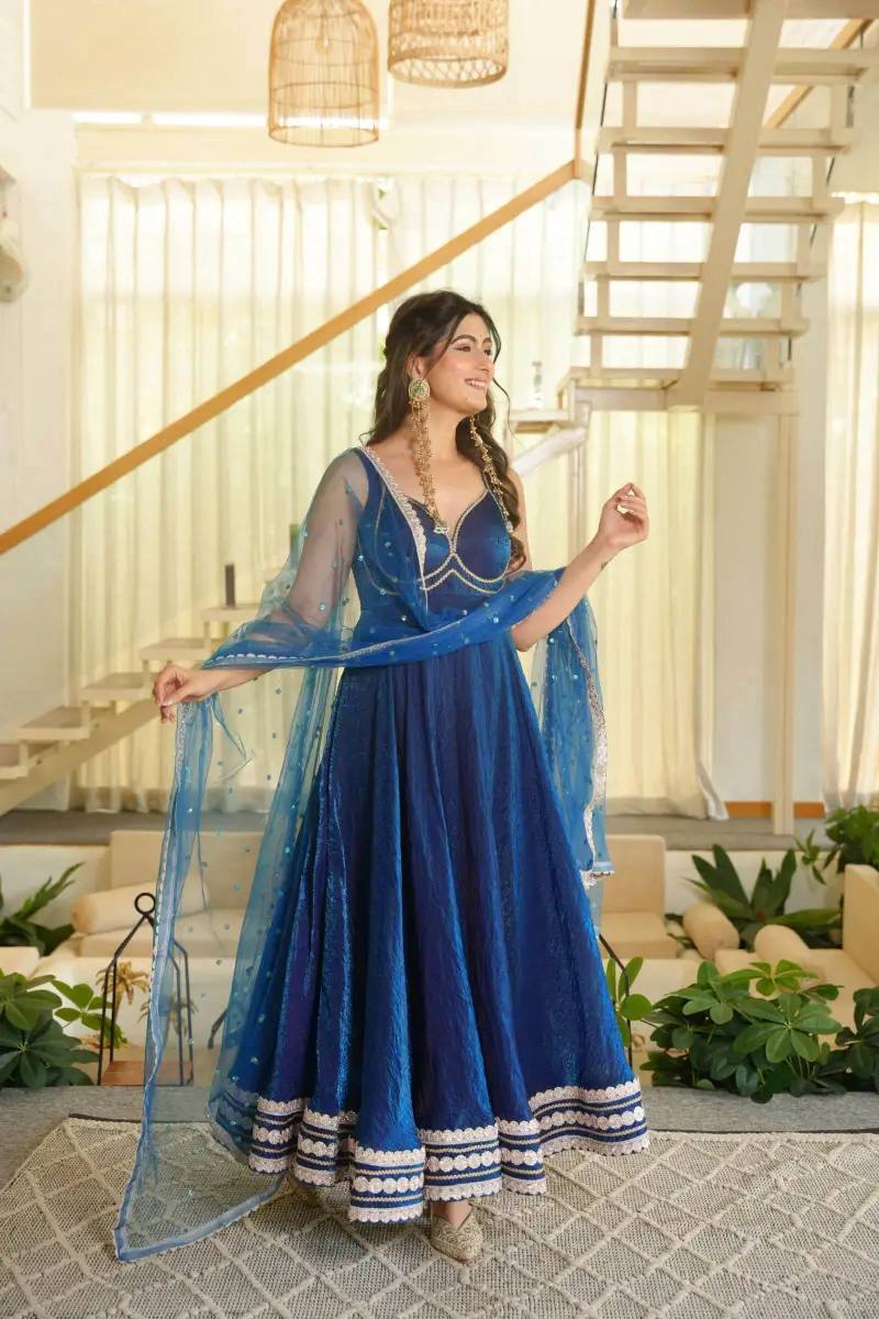 Shanaya Silk Heavy Lace Gown with Cotton Pant & Net Dupatta
