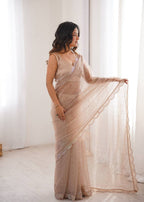 Ishita Soft Net Thread & Sequins Embroidered Saree with Benglori Silk Blouse