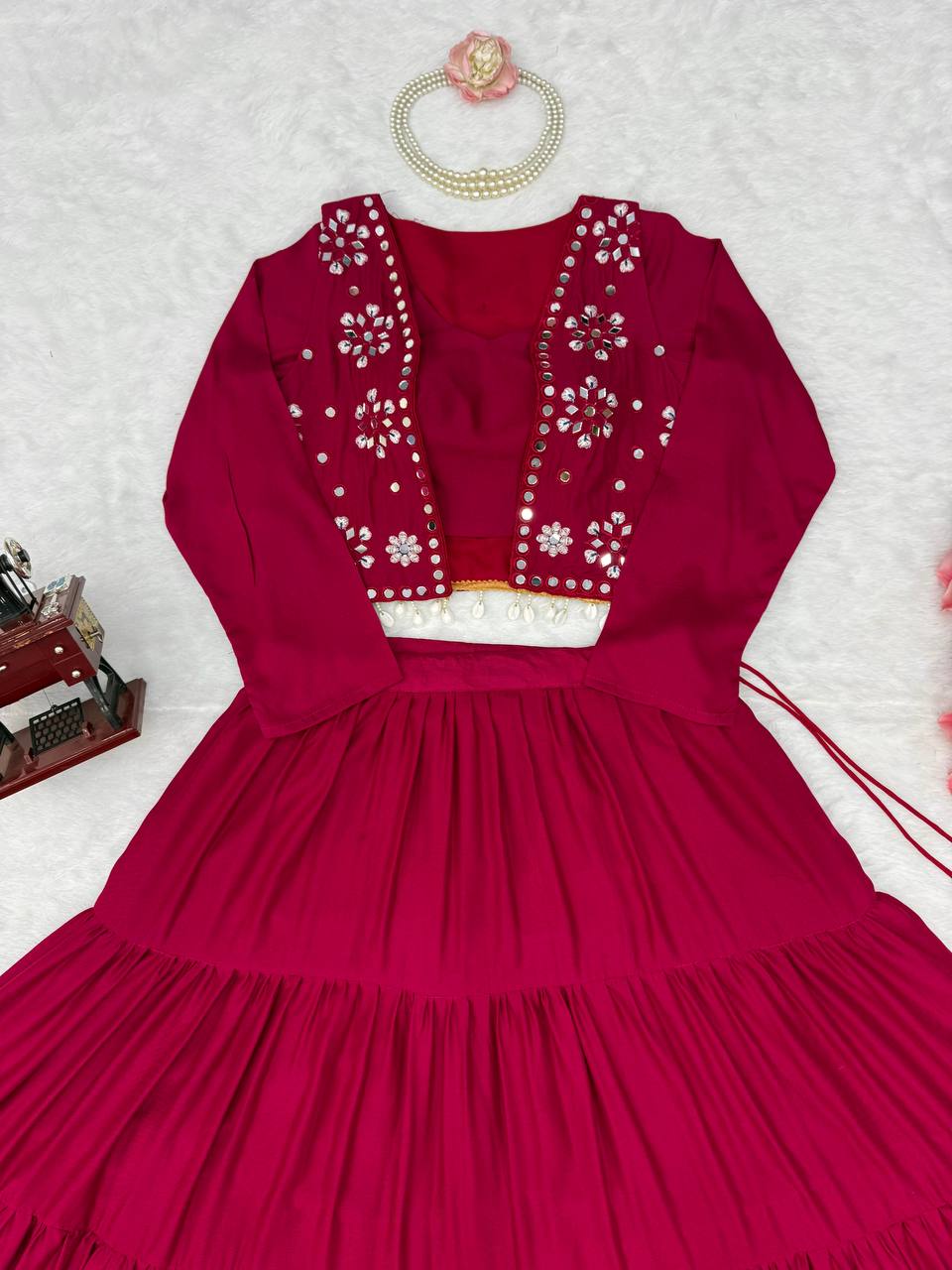 Kavya Rayon Gota Patti Lehenga with Mirror Work Koti & Choli