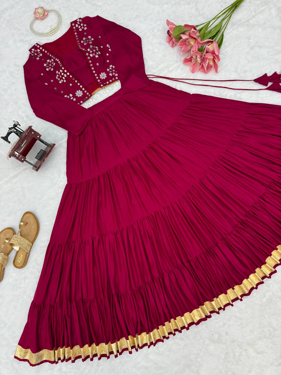 Kavya Rayon Gota Patti Lehenga with Mirror Work Koti & Choli