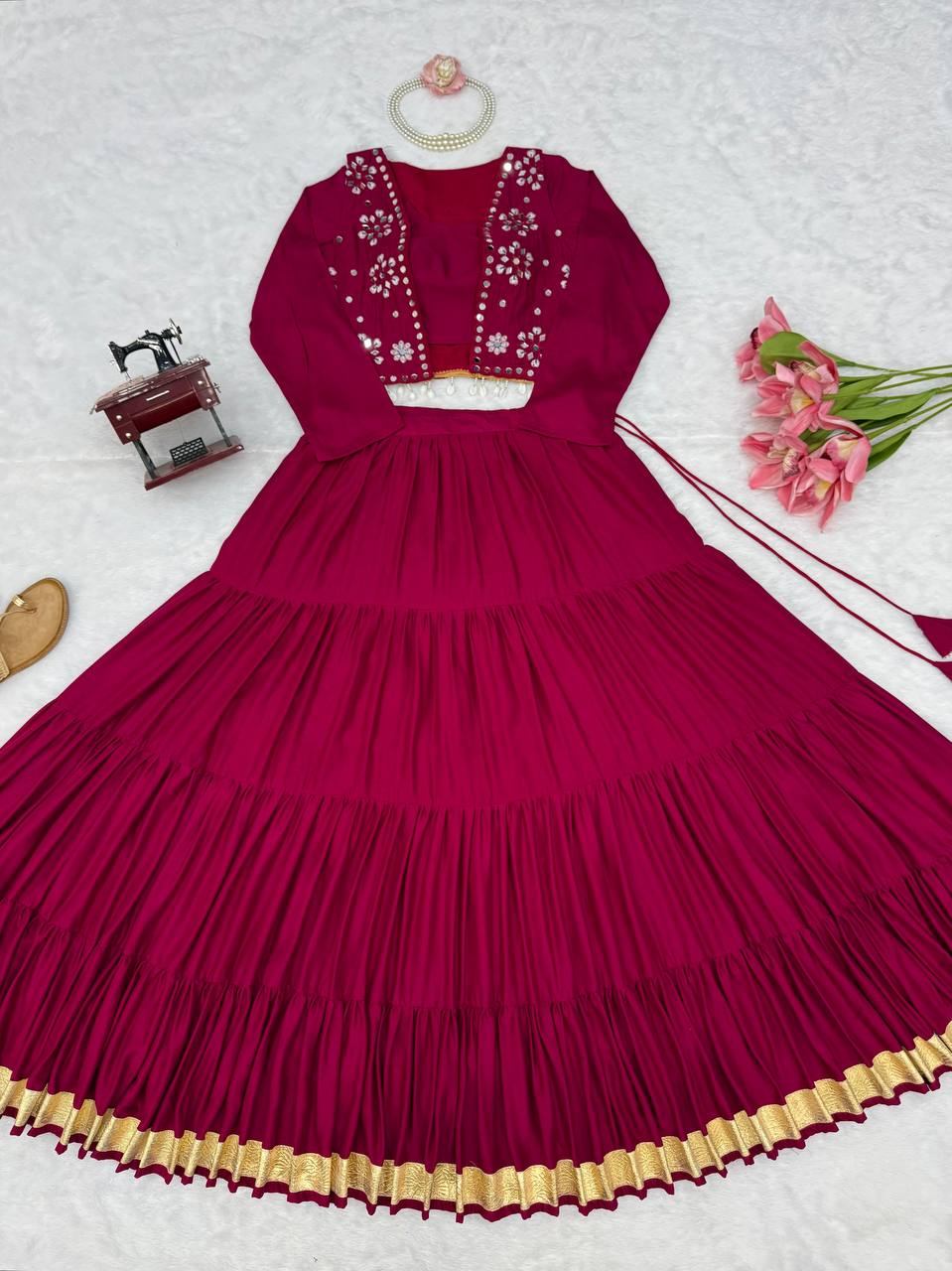 Kavya Rayon Gota Patti Lehenga with Mirror Work Koti & Choli
