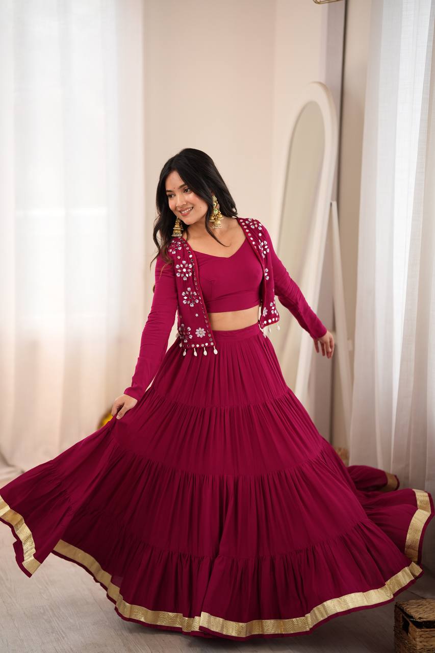 Kavya Rayon Gota Patti Lehenga with Mirror Work Koti & Choli
