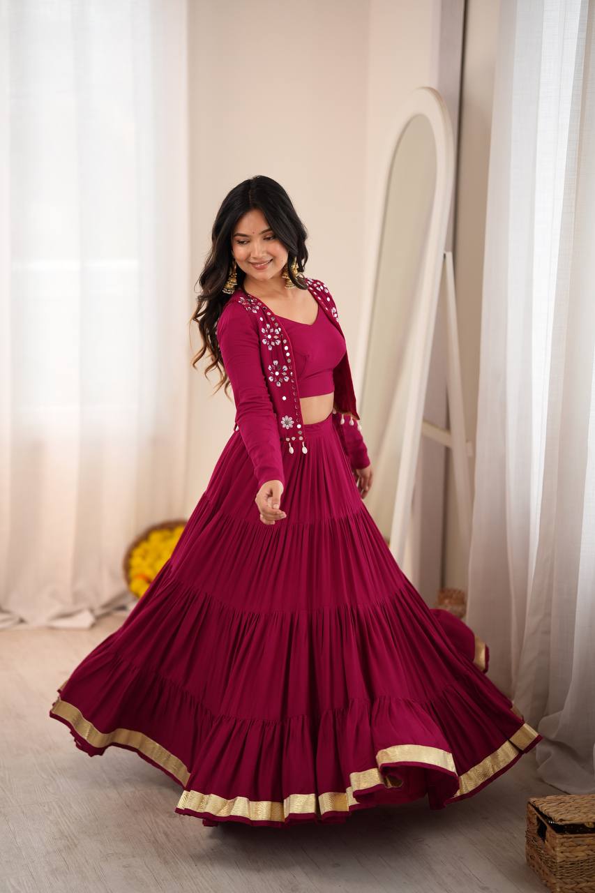 Kavya Rayon Gota Patti Lehenga with Mirror Work Koti & Choli