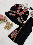Diya Rayon Silk Mirror & Kodi Work Top with Embroidered Palazzo