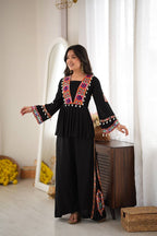 Diya Rayon Silk Mirror & Kodi Work Top with Embroidered Palazzo
