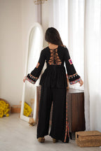 Diya Rayon Silk Mirror & Kodi Work Top with Embroidered Palazzo