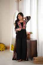 Diya Rayon Silk Mirror & Kodi Work Top with Embroidered Palazzo