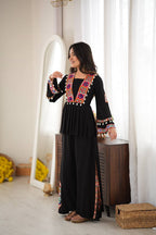 Diya Rayon Silk Mirror & Kodi Work Top with Embroidered Palazzo