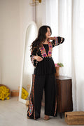 Diya Rayon Silk Mirror & Kodi Work Top with Embroidered Palazzo